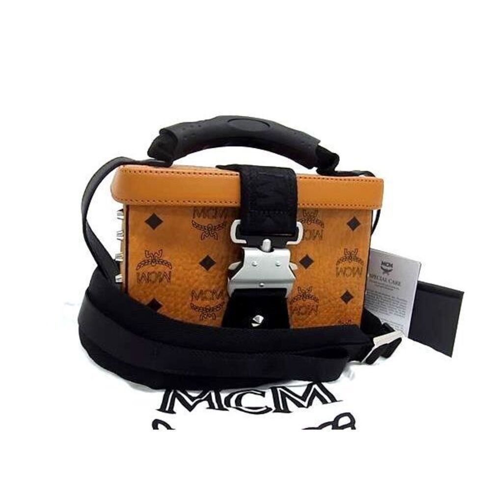MCM Monogram Visetos Leather Studded Shoulder Bag Crossbody Brown